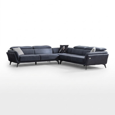 Solidna, szara, materiałowa sofa, designerska sofa w kształcie litery L, podkładka do salonu