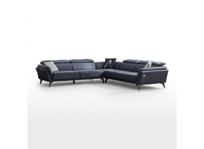 Solidna, szara, materiałowa sofa, designerska sofa w kształcie litery L, podkładka do salonu