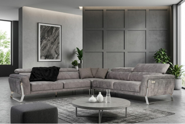 Szary Salon Narożnikowa kanapa Kanapa w kształcie litery L Duża Sofa materiałowa Luksusowe meble Nowe