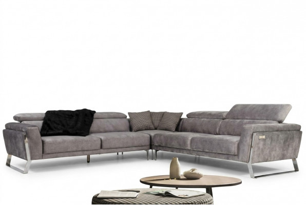 Szary Salon Narożnikowa kanapa Kanapa w kształcie litery L Duża Sofa materiałowa Luksusowe meble Nowe