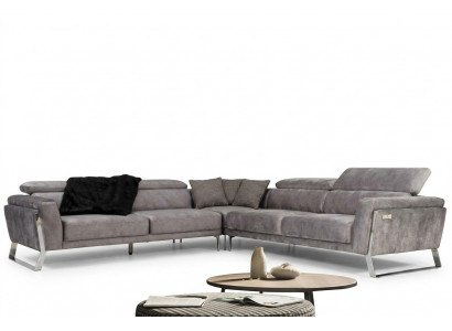 Szary Salon Narożnikowa kanapa Kanapa w kształcie litery L Duża Sofa materiałowa Luksusowe meble Nowe