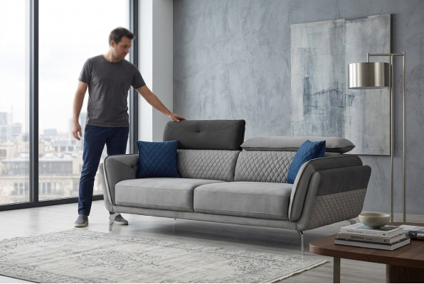 Szara Sofa Tkaninowa Luksusowa Tapicerowana Kanapa Nowoczesna Trzyosobowa Sofa Włókienniczy Meble