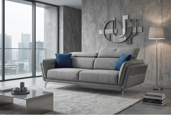 Szara Sofa Tkaninowa Luksusowa Tapicerowana Kanapa Nowoczesna Trzyosobowa Sofa Włókienniczy Meble