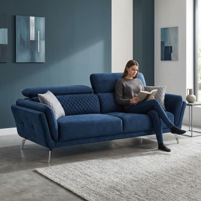 Niebieska Sofa Włókiennicza Nowoczesny Salon Trzyosobowa Luksusowa 3-miejsce siedzące Sofa