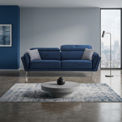 Niebieska Sofa Włókiennicza Nowoczesny Salon Trzyosobowa Luksusowa 3-miejsce siedzące Sofa