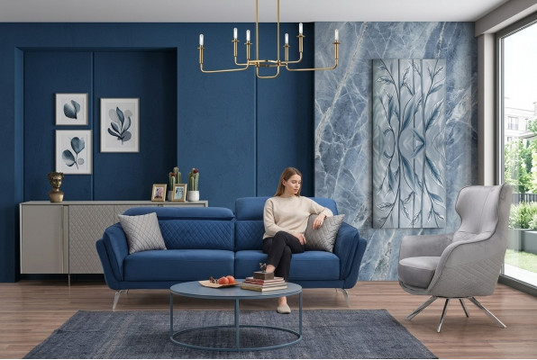 Wykwintny zestaw sofowy Blue trzymiejscowy designerski Fotel Podkładka Meble