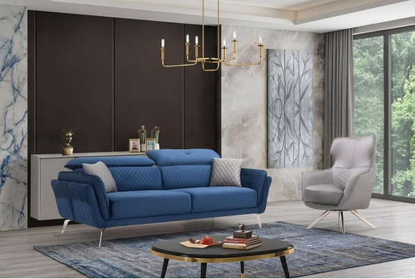 Wykwintny zestaw sofowy Blue trzymiejscowy designerski Fotel Podkładka Meble