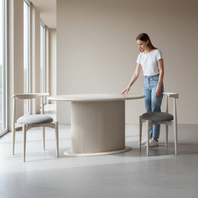 jadalnia Kompletny Stół obiadowy Krzesła 3-częściowy Beżowy Design Owalny