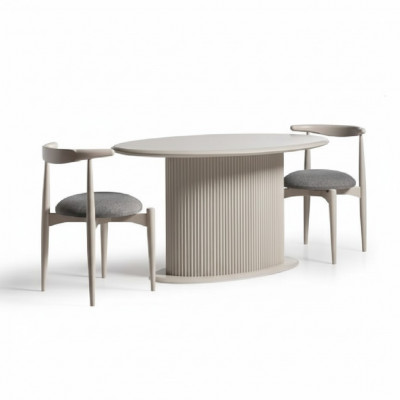 jadalnia Kompletny Stół obiadowy Krzesła 3-częściowy Beżowy Design Owalny