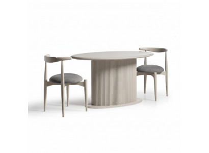 jadalnia Kompletny Stół obiadowy Krzesła 3-częściowy Beżowy Design Owalny