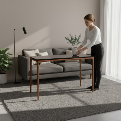 Klasyczny Stół obiadowy do jadalni brązowy Stół drewniany z drewna Tabela 130 cm