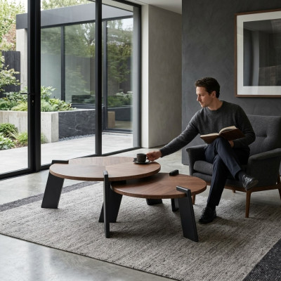 Sofa stolik kawowy Stolik kawowy Stolik Drewno Brązowy Tabela Design