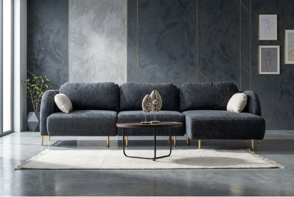 Sofa w kształcie litery L, sofa tapicerowana, sofa materiałowa, szara sofa, sofa do siedzenia w tkaninie.