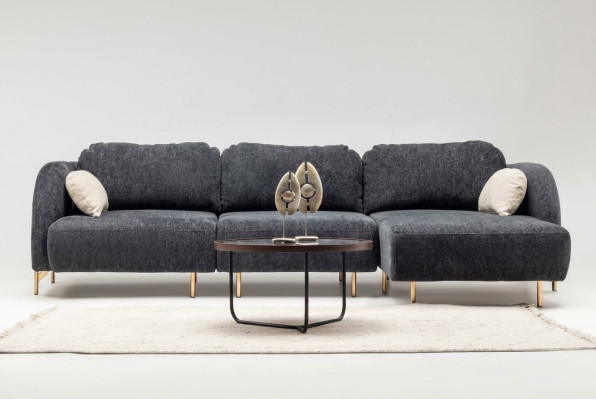 Sofa w kształcie litery L, sofa tapicerowana, sofa materiałowa, szara sofa, sofa do siedzenia w tkaninie.