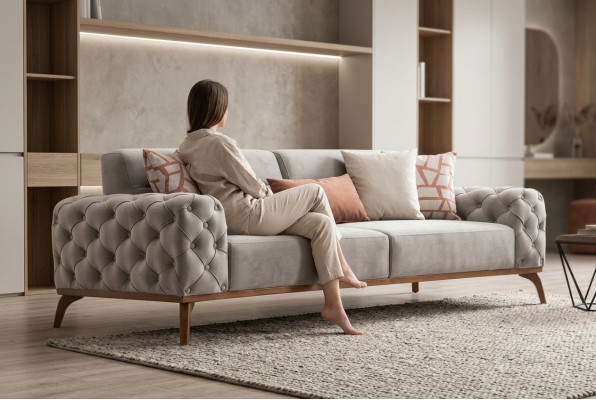 Sofa kanapa tapicerowana trzyosobowa sofa 3 osobowa kanapa z tkaniny szara nowoczesna
