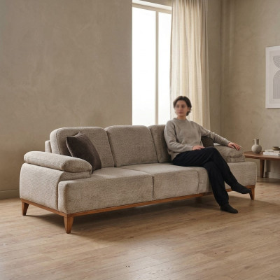 Sofa trzyosobowa 3 miejsce siedzące sofa materiałowa sofa tapicerowana beżowa kanapa nowoczesna