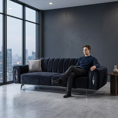 Designerska trzyosobowa sofa czarna 3 miejsce do siedzenia sofa materiałowa sofa tapicerowana kanapa