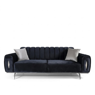 Designerska trzyosobowa sofa czarna 3 miejsce do siedzenia sofa materiałowa sofa tapicerowana kanapa