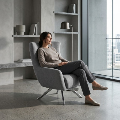 FabricFotel Living Room Jednomiejscowy Fotel EarsFotel Szary Podkładka Siedziba