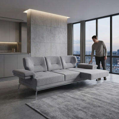Sofa materiałowa sofa trzyosobowa szara 3 miejsce siedzące tapicerowana sofa kanapa