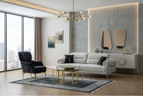 Grupa Sofas Sofa Fotel Trzyosobowa Sofa Tapicerowana Sofa Tkaninowa Niebieska 2-częściowa