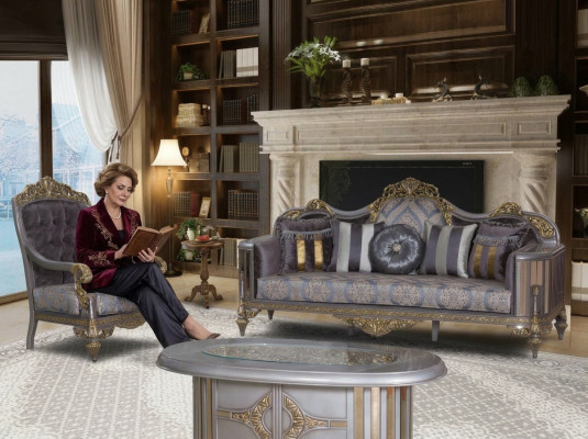 Sofa Chesterfield Fioletowy stolik kawowy Designerska Grupa 3-częściowa. Salon