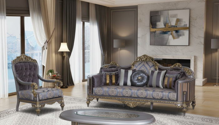 Sofa Chesterfield Fioletowy stolik kawowy Designerska Grupa 3-częściowa. Salon