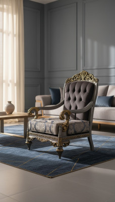 Elegancki klasyczny fotel z ozdobnymi wzorami i designem Chesterfield