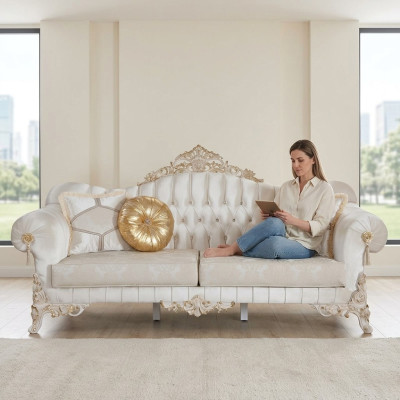 Sofa 3 miejsce do siedzenia Podkładka Włókienniczy Materiał Chesterfield Kanapy Trzyosobowe Nowe