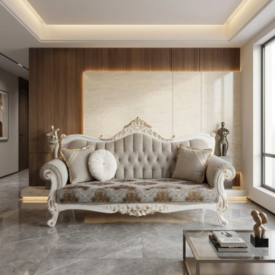 Klasyczna sofa w stylu Chesterfield do salonu Szary salon