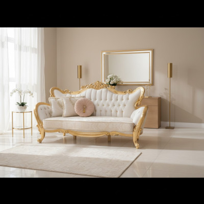 luksusowa sofa relaksacyjna w klasycznym stylu ze złotymi wzorami