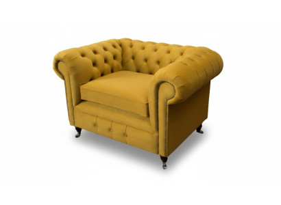 Fotel Design Relaks Włókienniczy Lounge Luxury Yellow Podkładka miejsca siedzącego Chesterfield