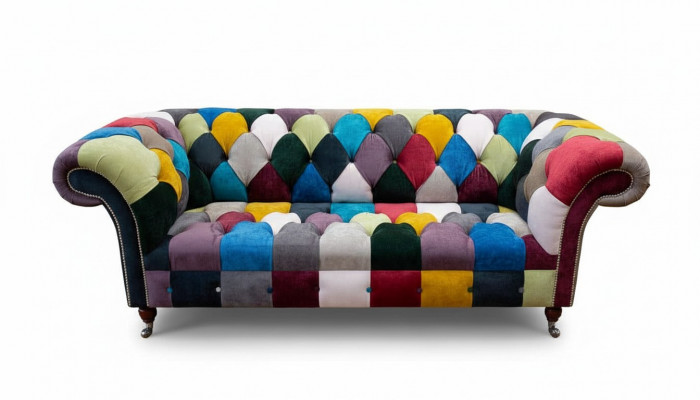 Sofa Chesterfield Podkładka Design Wielobarwna Siedziba Włókienniczy Couch Living Room