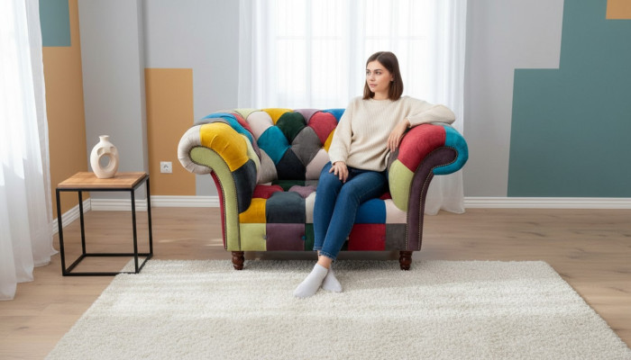 Fotel Design Chesterfield Lounge Wielokolorowa Sofa Jednoosobowa 130cm Nowość