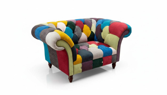 Fotel Design Chesterfield Lounge Wielokolorowa Sofa Jednoosobowa 130cm Nowość