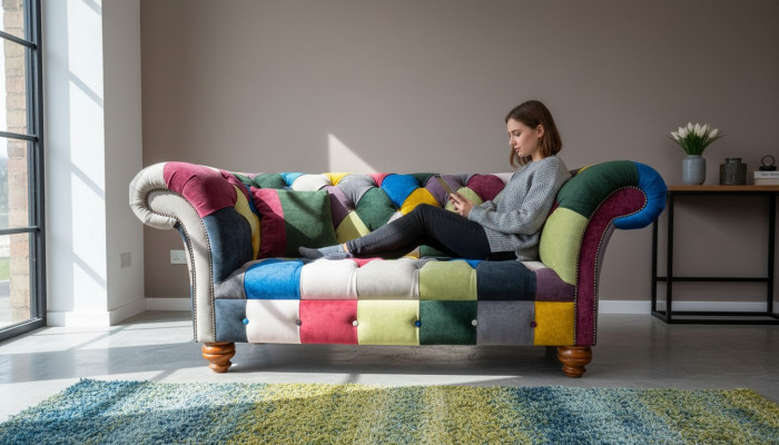 Sofa 2 miejsce do siedzenia Chesterfield Włókienniczy Couch Podkładka Design Luxury Multicolored