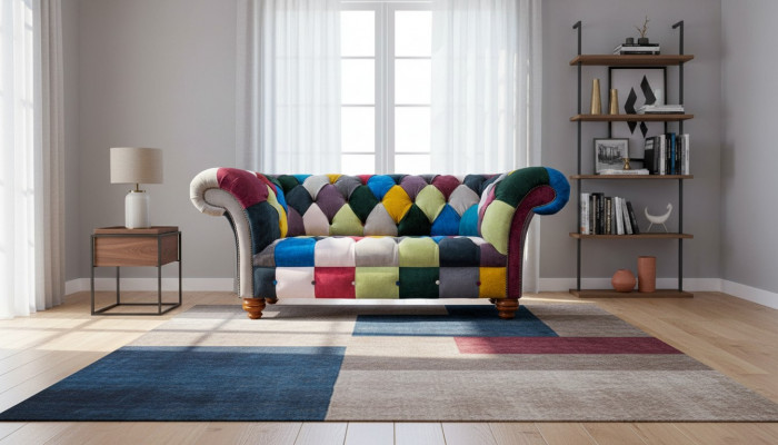 Sofa 2 miejsce do siedzenia Chesterfield Włókienniczy Couch Podkładka Design Luxury Multicolored