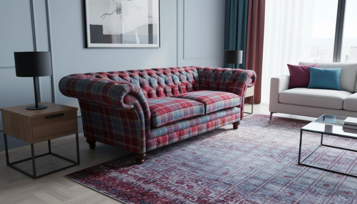 Chesterfield Modern 3 miejsce do siedzenia Designerska Sofa Luksusowa Podkładka Couch Material Włókienniczy Nowość