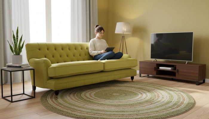 Sofa Chesterfield Podkładka Couch 3 miejsce do siedzenia Żółta Żółta Sofy Kanapy