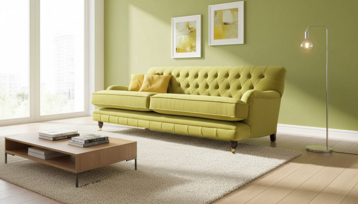 Sofa Chesterfield Podkładka Couch 3 miejsce do siedzenia Żółta Żółta Sofy Kanapy