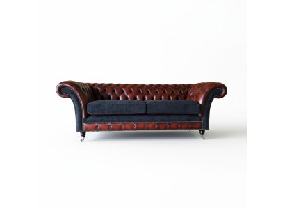 Sofa do salonu o nowoczesnym designie 3 miejsce do siedzenia Brown Chesterfield Couch Skóra Podkładka Włókienniczy Nowość