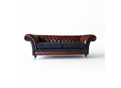 Sofa do salonu o nowoczesnym designie 3 miejsce do siedzenia Brown Chesterfield Couch Skóra Podkładka Włókienniczy Nowość