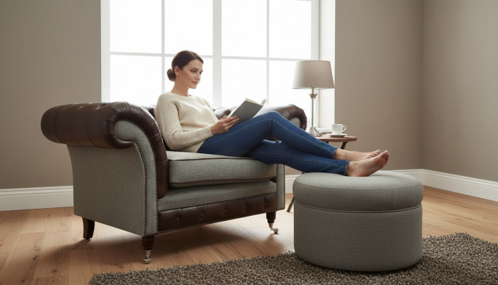 Chesterfield EarsFotel Szary Zestaw sofowy Sofa Skórzana Fotel Couch Nowość