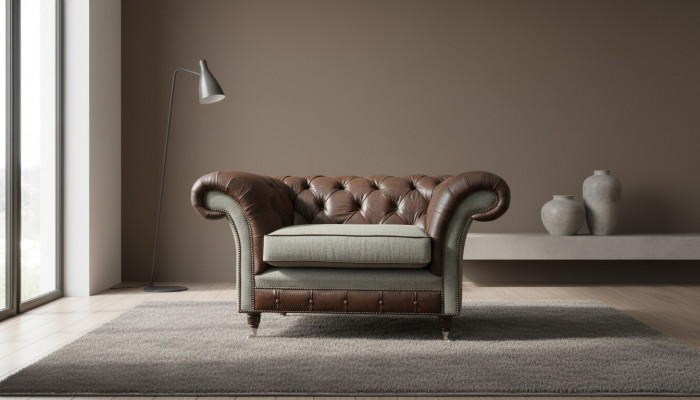 Chesterfield EarsFotel Szary Zestaw sofowy Sofa Skórzana Fotel Couch Nowość