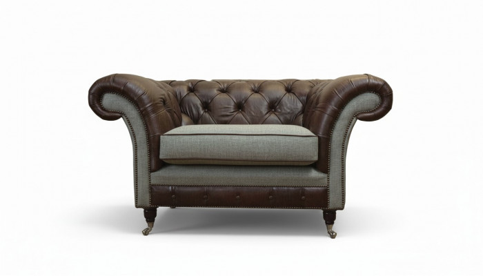 Chesterfield EarsFotel Szary Zestaw sofowy Sofa Skórzana Fotel Couch Nowość