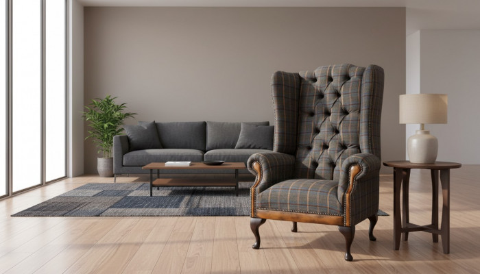 Chesterfield Fotel Couch Podkładka 1 miejsce siedzące Włókienniczy uszyFotel Podkładka