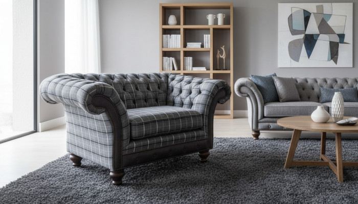 Chesterfield Fotel Couch 1 miejsce do siedzenia Sofa Włókienniczy Materiał Kanapy Podkładka Nowość