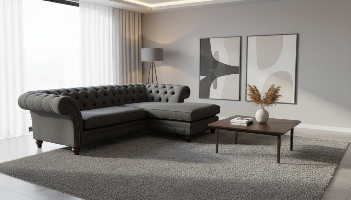 Chesterfield Narożnikowa kanapa Materiał Design Kanapa Siedziba Sofa Włókienniczy Narożnik Nowość