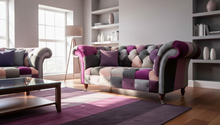 Chesterfield Fabric Sofa Podkładka Design 2 miejsce siedzące Włókienniczy Sofa Szara