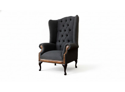 Chesterfield Fotel Szary Salon Klasyczny Włókienniczy EarsFotel Meble